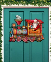 Designocracy Santa's Train Holiday Christmas Wooden Door Hanger Door Decor G. DeBrekht