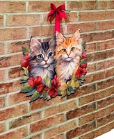 Designocracy Cute Kittens Christmas Wooden Door Hanger Door Decor G. DeBrekht