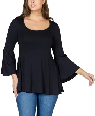 24seven Comfort Apparel Women's Bell Sleeve Flared Tunic Top