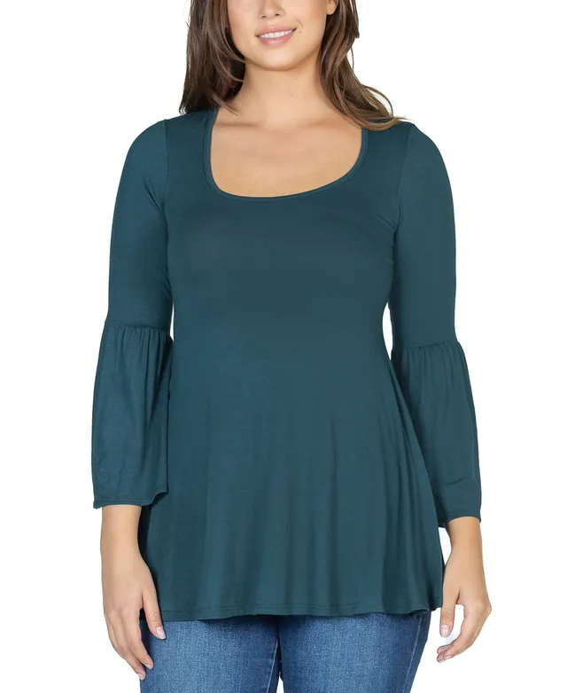 24seven Comfort Apparel Women's Bell Sleeve Flared Tunic Top