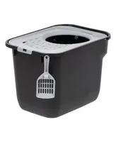 Iris Top Entry Cat Litter Box with Scoop, Black