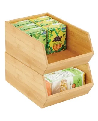 mDesign Bamboo Stackable Food Storage Organization Bin - 2 Pack - Natural Wood