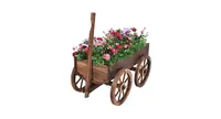 Wood Wagon Planter Pot Stand with Wheels