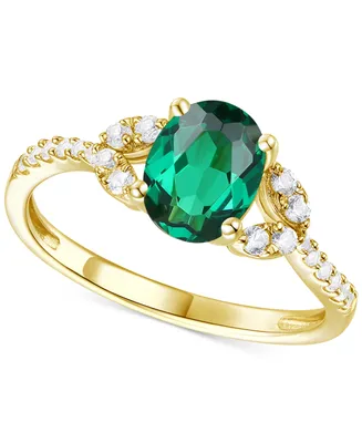 Lab-Grown Emerald (1 ct. t.w.) & Lab-Grown White Sapphire (1/4 ct. t.w.) Ring in 14k Gold-Plated Sterling Silver