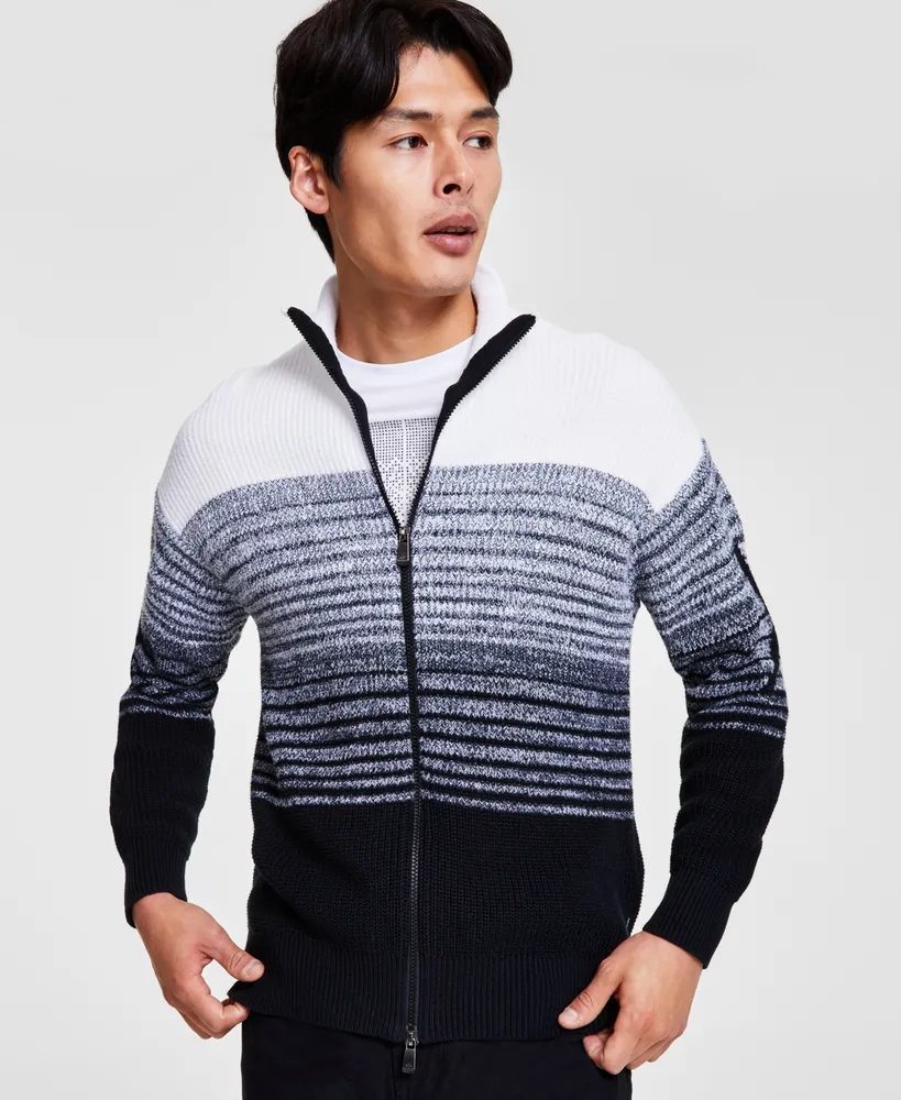 A|X Armani Exchange Men's Ombre Stripe Full-Zip Cardigan Sweater