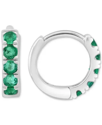 Effy Emerald Small Huggie Hoop Earrings (1/4 ct. t.w.) in Sterling Silver (Also in Sapphire, Ruby & Multi-Gemstone), 0.33"