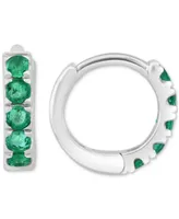 Effy Emerald Small Huggie Hoop Earrings (1/4 ct. t.w.) Sterling Silver (Also Sapphire, Ruby & Multi-Gemstone), 0.33"