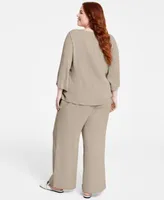 Jm Collection Plus Size Beaded Neck Gauze Top Gauze Drawstring Pants Created For Macys