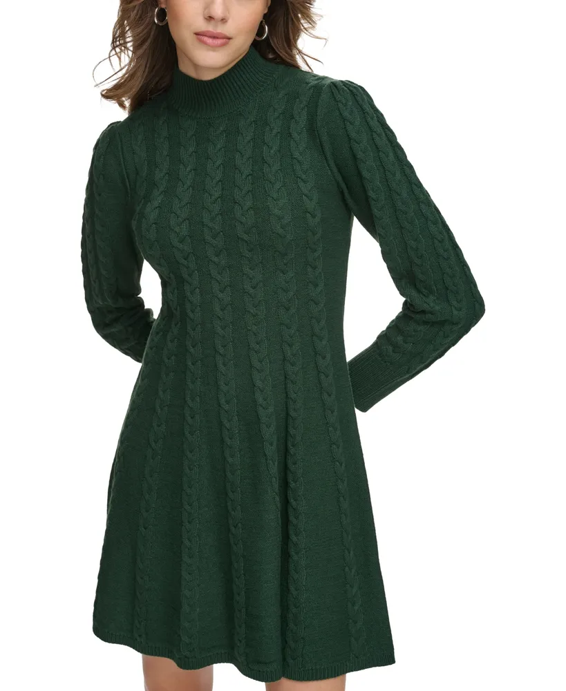Jessica Howard Petite Mock Neck Cable-Knit Sweater Dress