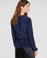 On 34th Women's Plisse Surplice-Neck Peplum Top, Created for Macy's