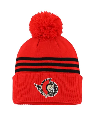 Men's adidas Red Ottawa Senators Locker Room Three Stripe Cuffed Knit Hat with Pom