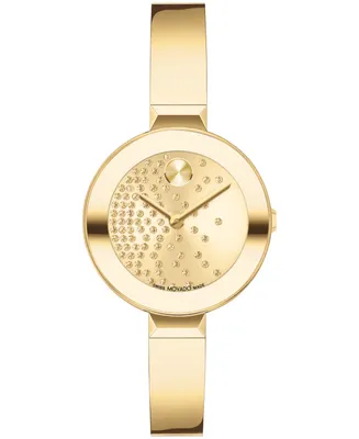 Movado Women's Bold Bangles Swiss Quartz Ionic Plated Light Gold-Tone 2 Steel Watch 28mm - Gold