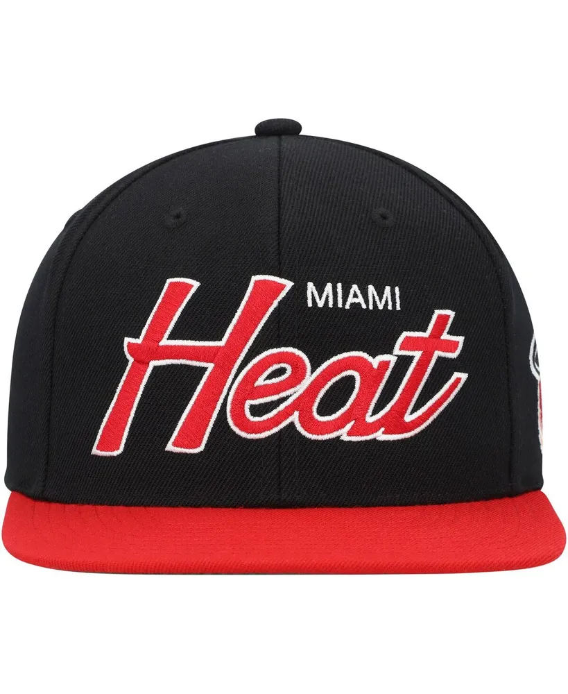 Men's Mitchell & Ness Black Miami Heat Hardwood Classics Mvp Team Script 2.0 Snapback Hat
