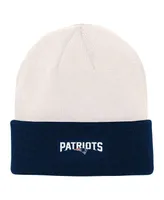 Big Boys and Girls Cream, Navy New England Patriots Bone Cuffed Knit Hat