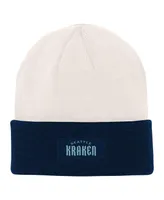 Big Boys and Girls Cream, Deep Sea Blue Seattle Kraken Logo Cuffed Knit Hat