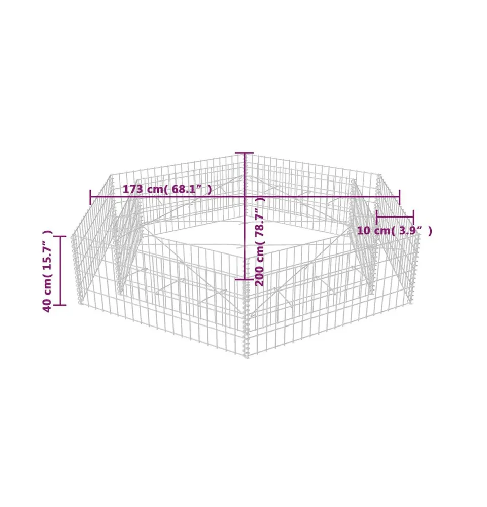 vidaXL Hexagonal Gabion Raised Bed 78.7"x68.1"x15.7"