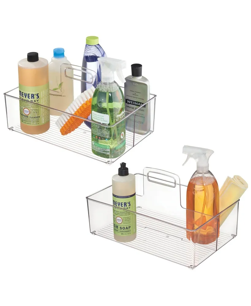 mDesign Large Plastic Divided Storage Organizer Caddy with Handle, 2 Pack, Clear