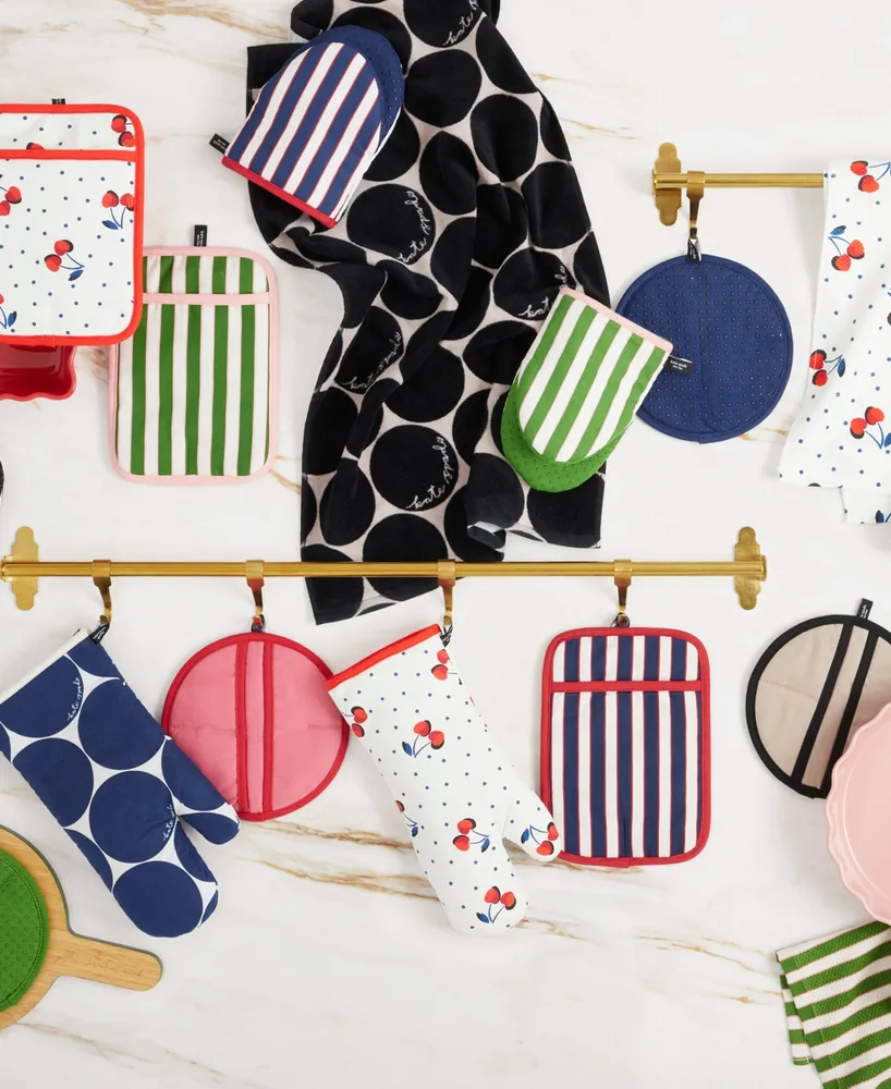 kate spade new york Cherry Dot Kitchen Towel, Oven Mitt Pot Holder 4-Pack Set,