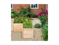 24 Inch L-Shaped Wooden Raised Garden Bed with Open-Ended Base-Natural