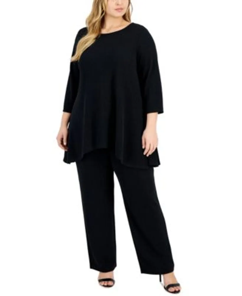 Jm Collection Plus Size New Shine Knit Dressing Swing Top Pants