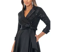 Xscape Women's Sequined Tuxedo Belted Ball Gown