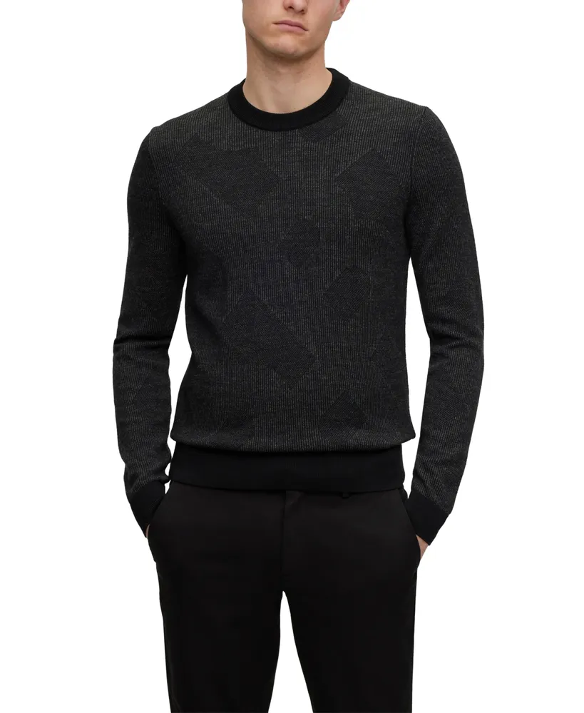 Hugo Boss Boss by Hugo Boss Men's Two-Tone Monogram Jacquard Sweater