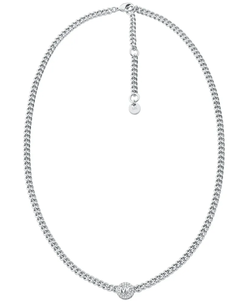 Michael Kors Silver-Tone or Gold-Tone Brass Pave Charm Chain Necklace - Silver