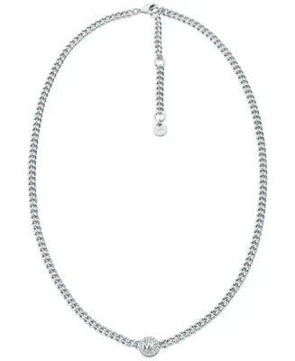 Michael Kors Silver-Tone or Gold-Tone Brass Pave Charm Chain Necklace - Silver