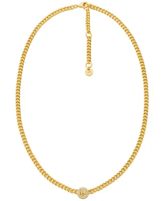Michael Kors Silver-Tone or Gold-Tone Brass Pave Charm Chain Necklace 