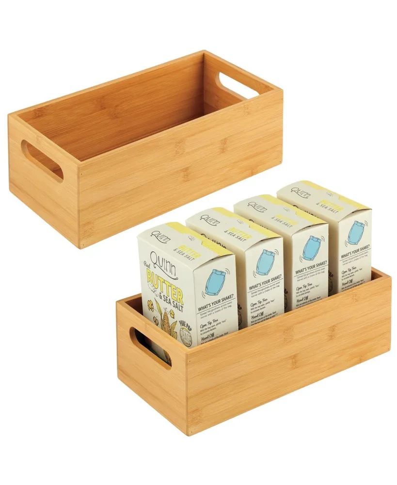 mDesign Bamboo Pantry Bin Box Container, Built-In Handles, 2 Pack, Natural/Tan