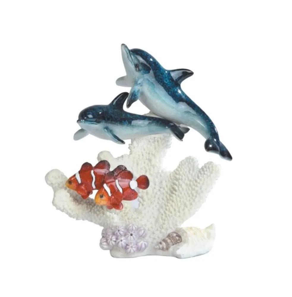 Fc Design 8.75W Sea Turtle, Dolphin, and Clownfish Swimming Around Coral  Together Statue Marine Life Decoration Figurine Home Decor Perfect Gift for