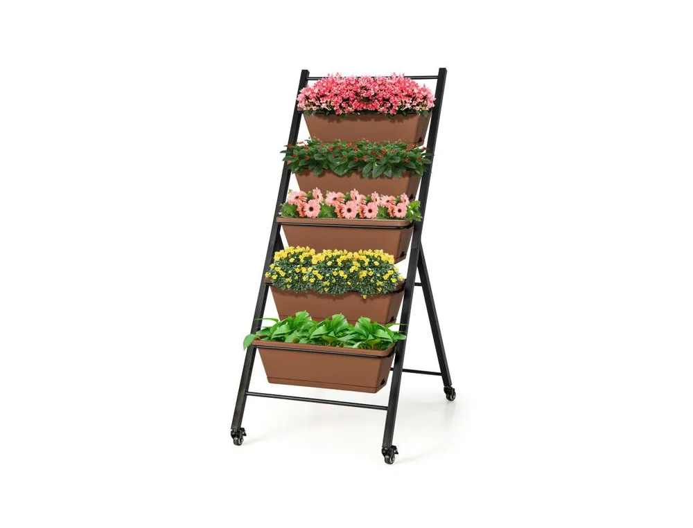 5-Tier Vertical Raised Garden Bed with Wheels and Container Boxes