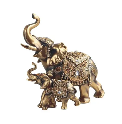 Fc Design 9.25"W Gold Thai Elephant and Cub with Trunk Up Statue Feng Shui Decoration Religious Figurine Home Decor Perfect Gift for House Warming, Ho