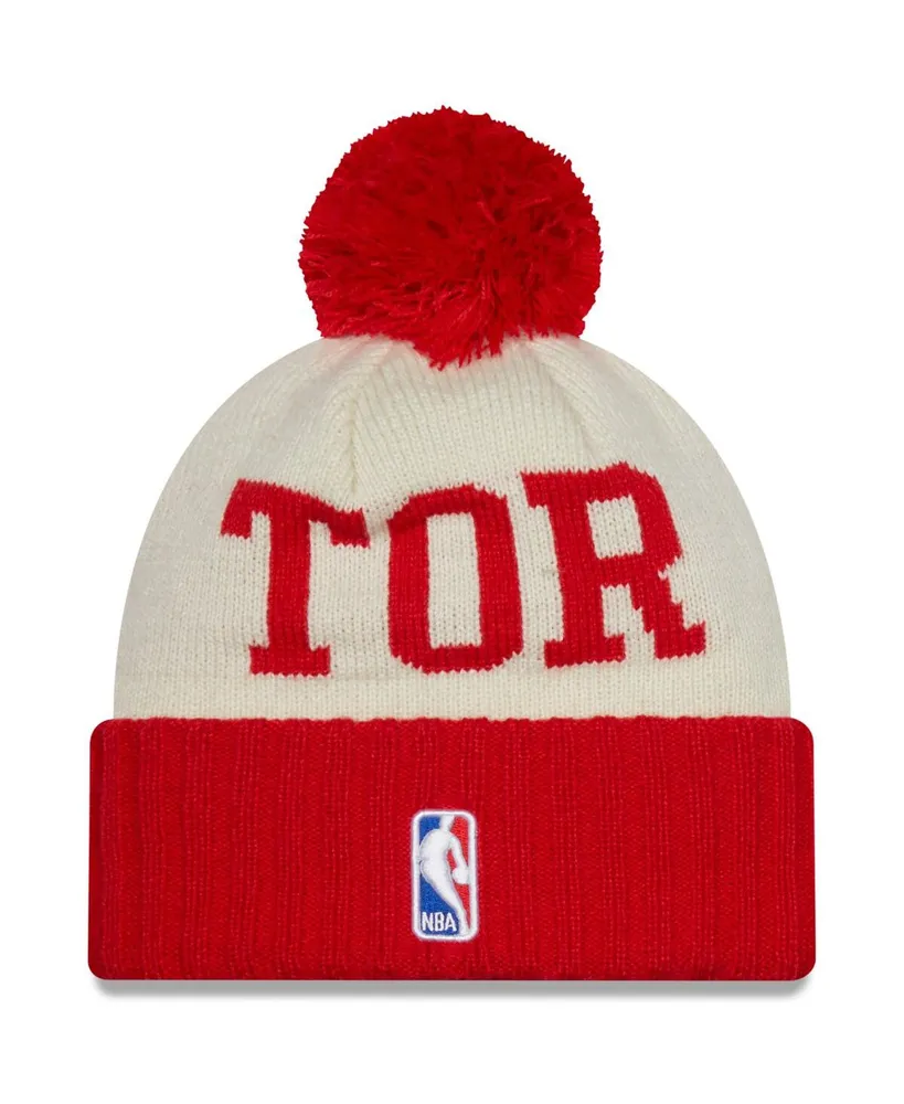 Men's New Era Red, Cream Toronto Raptors 2022 Nba Draft On The Court Cuffed Knit Hat with Pom