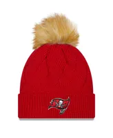 Women's New Era Red Tampa Bay Buccaneers Snowy Cuffed Knit Hat with Pom