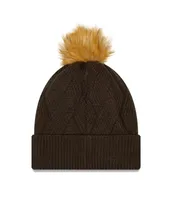 Women's New Era Brown Cleveland Browns Snowy Cuffed Knit Hat with Pom