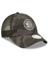 Women's New Era Charcoal Brooklyn Nets Camo Glam 9FORTY Trucker Snapback Hat