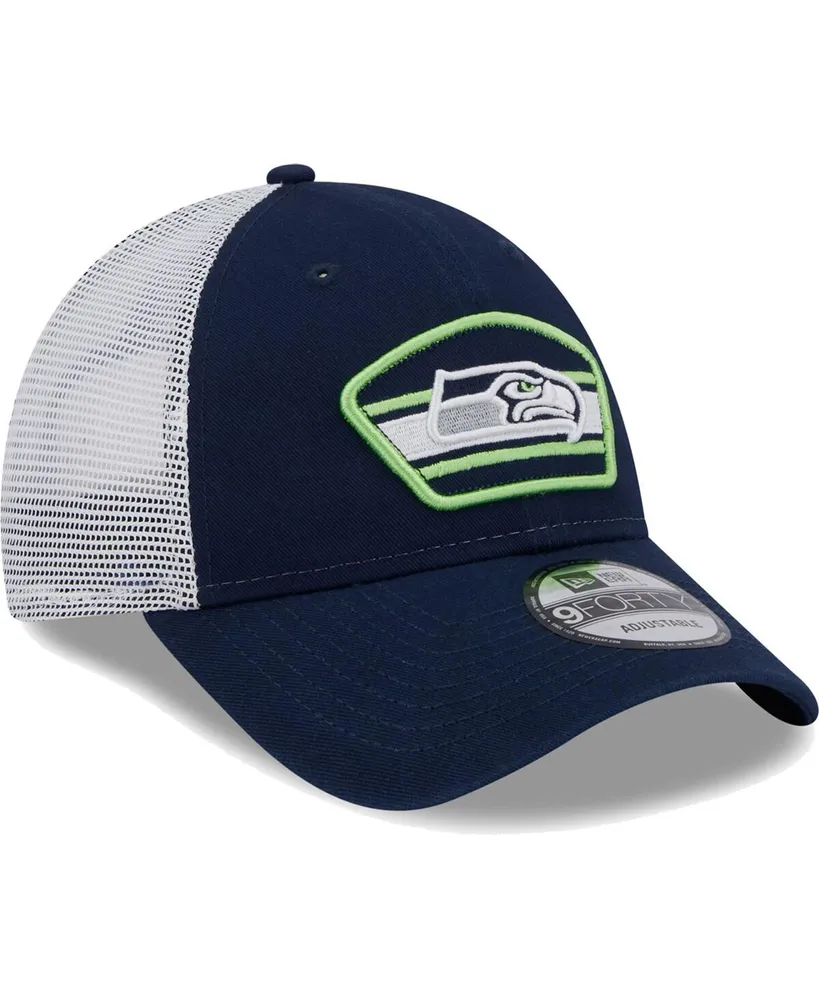 Men's New Era College Navy, White Seattle Seahawks Logo Patch Trucker 9FORTY Snapback Hat