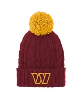 Big Girls Burgundy Washington Commanders Team Cable Cuffed Knit Hat with Pom