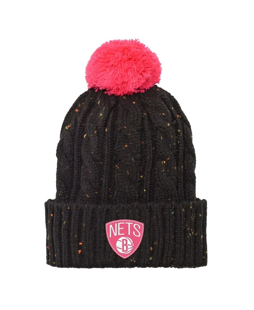 Big Boys and Girls Black Brooklyn Nets Nep Cuffed Knit Hat with Pom