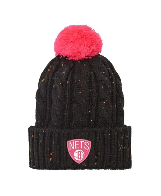 Big Boys and Girls Black Brooklyn Nets Nep Cuffed Knit Hat with Pom
