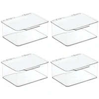 mDesign Plastic Cosmetic Vanity Storage Organizer Box with Hinged Lid - 4 Pack