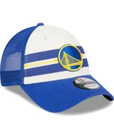 Men's New Era Golden State Warriors Royal Stripes 9FORTY Trucker Snapback Hat