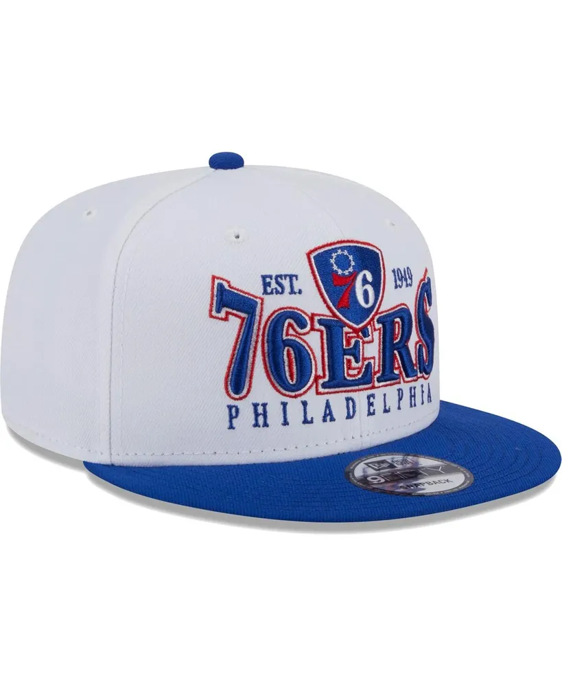 Men's New Era White, Royal Philadelphia 76ers Crest Stack 9FIFTY Snapback Hat