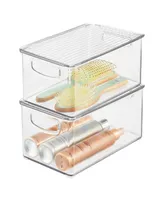 mDesign Deep Plastic Bathroom Storage Box, Lid, Built-In Handles, 2 Pack, Clear