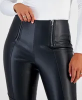 Bar Iii Women's Faux-Leather Double-Zip Leggings, Created for Macy's