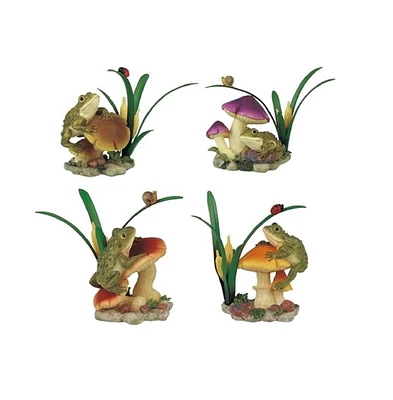 Fc Design 4-pc Frog Leaning on Mushroom 4"H Home Decor Perfect Gift for House Warming, Holidays and Birthdays