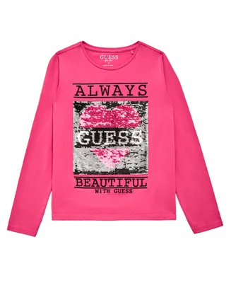 Guess Big Girls Stretch Jersey Reversible Sequin and Embroidered Logo Top