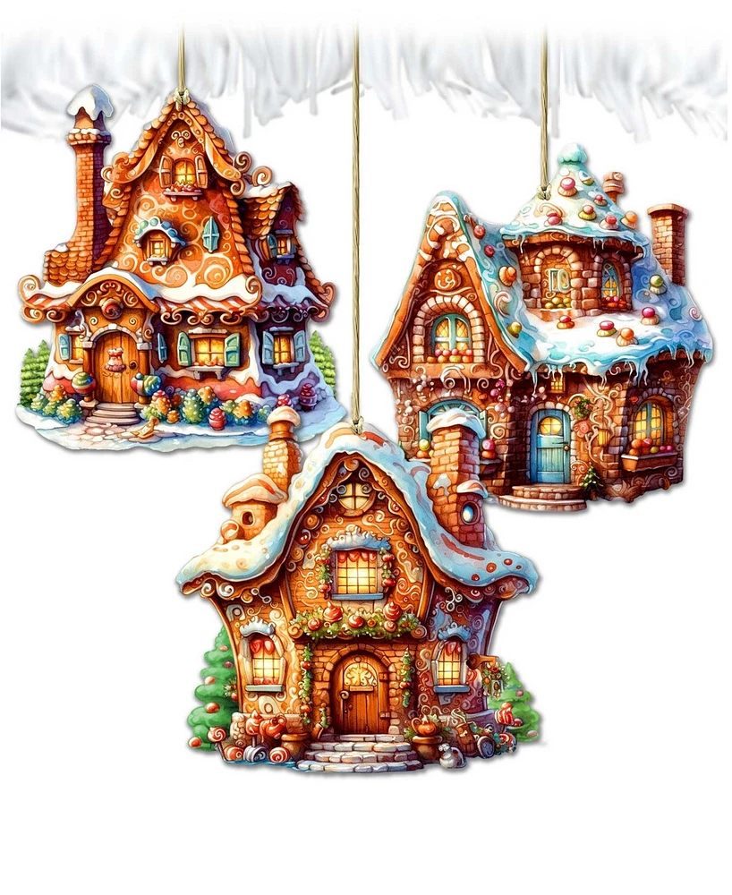 Designocracy Fairy Tale Houses Christmas Wooden Ornaments Holiday Decor Set of 3 G. DeBrekht