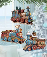 Designocracy Christmas Train Christmas Wooden Ornaments Holiday Decor Set of 3 G. DeBrekht